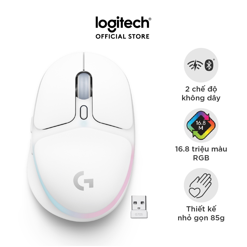 Chuột game không dây Logitech G705 Aurora – Bluetooth & LIGHTSPEED, RGB , gọn nhẹ 85g, 6 nút lập trình, PC/Mac/Laptop