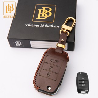 Bao Da Chìa Khóa ô Tô KIA Cerato, Rondo, Rio, K3 (điện gập 3 nút) Da Bò thật hàng cao cấp bảo hành 2 năm