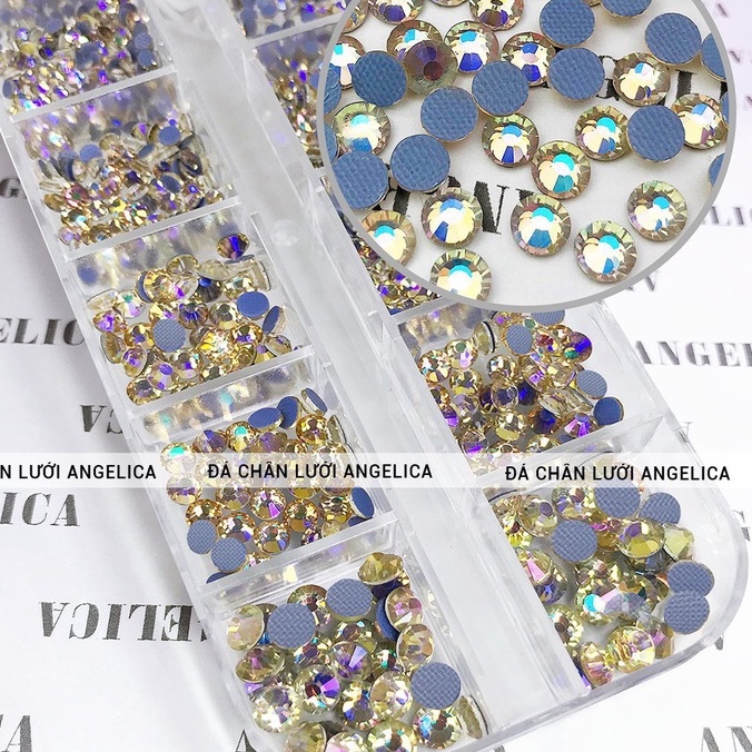 Đá nail chân lưới 12 khía màu vàng AB trang trí móng ANGELICA 633