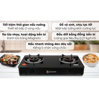 Bếp ga Sakura SA-2375GB-Chính hãng trưng bày-Mặt bếp: Kính cường lực Đầu đốt:Đầu đốt tiết kiệm gas