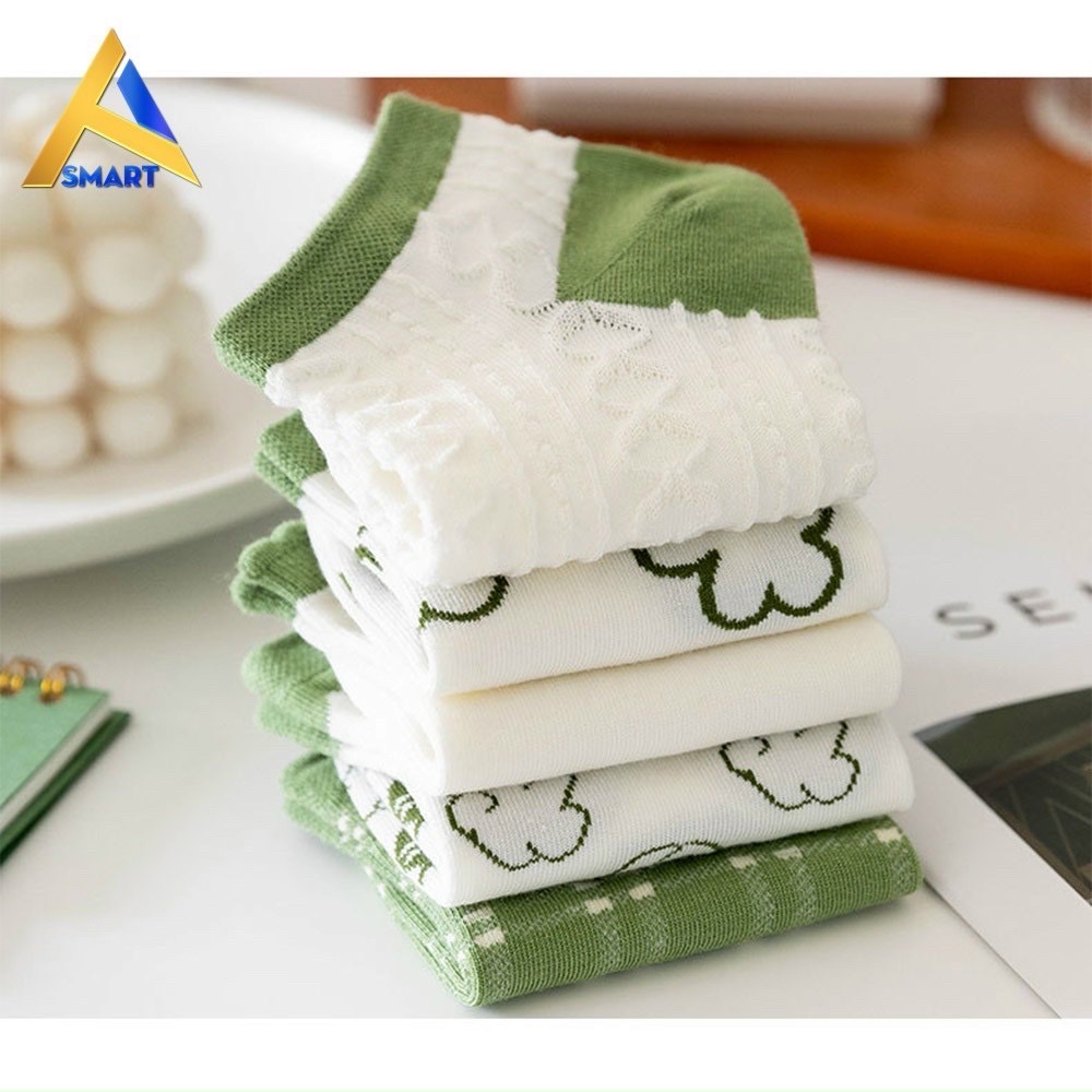 Set 5 đôi tất vớ vải cotton siêu bền cổ ngắn màu xanh bơ dễ thương xinh xắn ( kèm túi zip ) (tuyển   ).