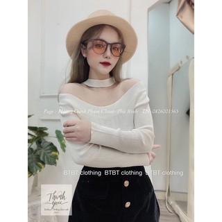Áo len tăm trễ vai dài tay, có dây vòng qua cổ, phong cách hàng Quảng Châu 146