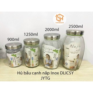 Lọ Thuỷ Tinh JYTG Nắp Inox Dáng Chum Đựng Hạt, Ngũ Cốc, Gia Vị…. Cam Homeware