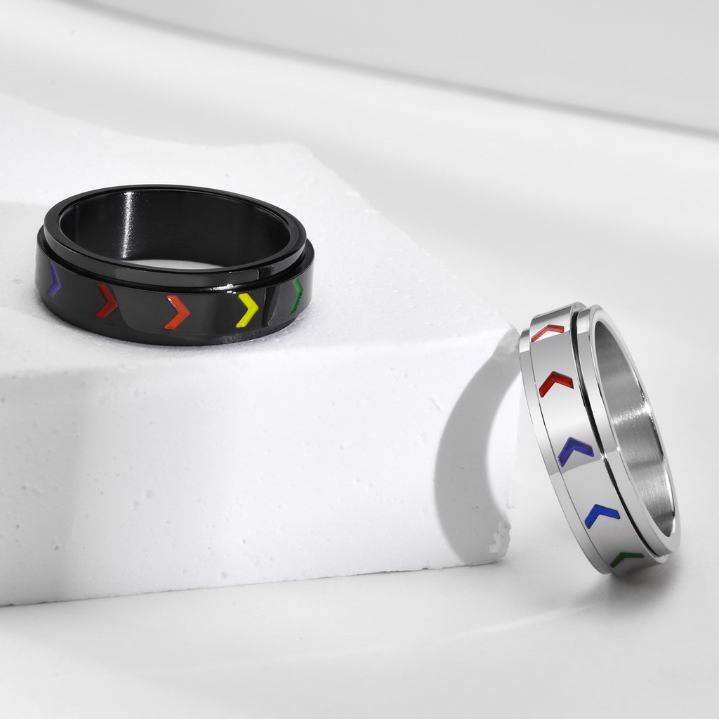 Ảnh Nhẫn inox OIMG mạ titan xoay được màu cầu vồng LGBT độc đáo 1