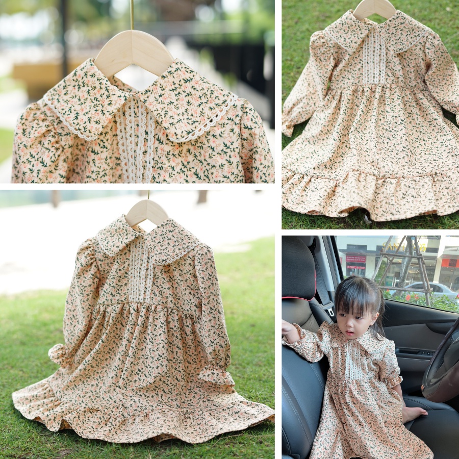 Váy Thu Đông Bé Gái Hoa Nhung 3 Màu Dáng Dài Tiểu Thư Size 11-21kg Tiệm Nhà Bơ