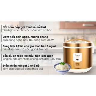 Nồi cơm nắp gài Kangaroo KG572 2.2 lít chính hãng trưng bày-2.2 lít, Số người ăn Trên 6 người