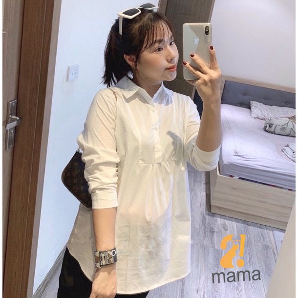Áo Bầu sơ mi trắng 2mama dài tay chất mềm đẹp, form mặc đến sinh B05
