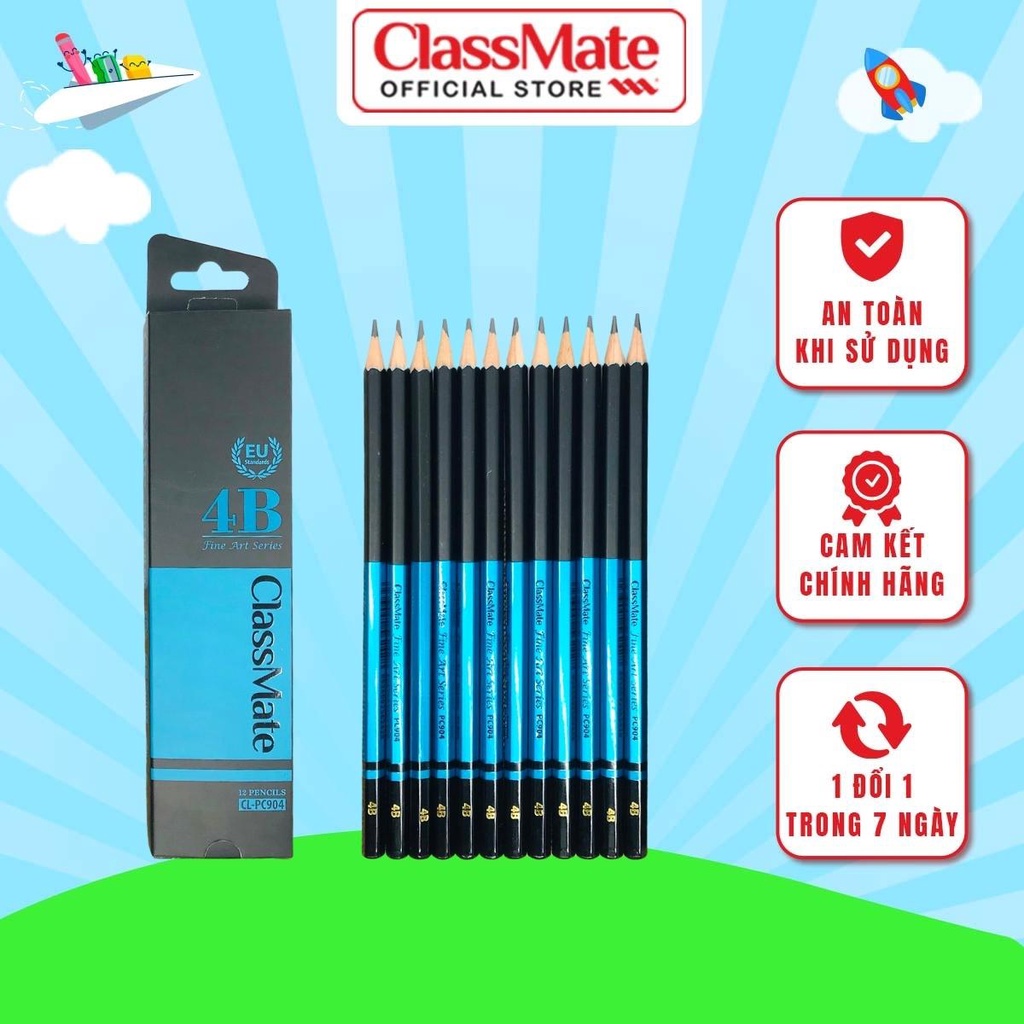 Hộp 12 Bút Chì Gỗ Fine Art 4B CLASSMATE Nét Bút Mịn, Dùng Làm Họa Cụ Vẽ Tranh Chuyên Nghiệp CL-PC904