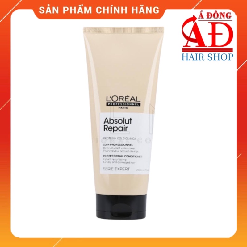 Dầu xả tóc phục hồi tóc hư tổn L'oreal Gold Quinoa + Protein Absolut Repair diêm mạch vàng 200ml