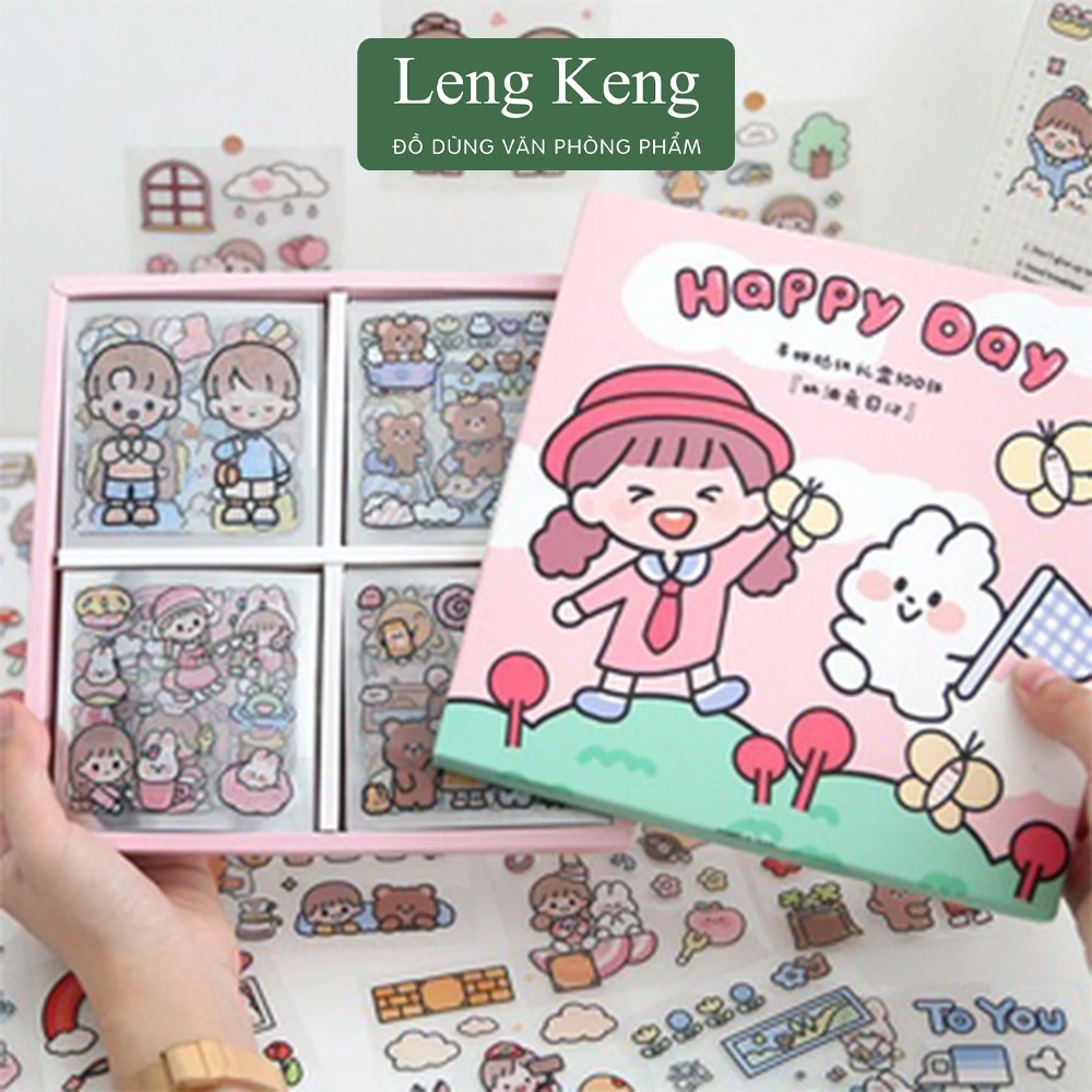[ 1 tấm ] Sticker văn phòng phẩm Leng Keng trang trí dán tập vở, bình nước, bút nước
