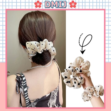 Cột Tóc Vải Scrunchies Họa Tiết Vintage Hàn Quốc, Dây Buộc Tóc Scrunchies Cứng