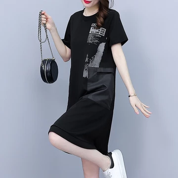 ❥ ❈ ❈ ❈ ❈ váy váy phong cách hàn quốc váy nữ mùa hè mới cỡ lớn váy giản dị dành cho nữ Váy chữ A ngắn tay Váy in thời trang