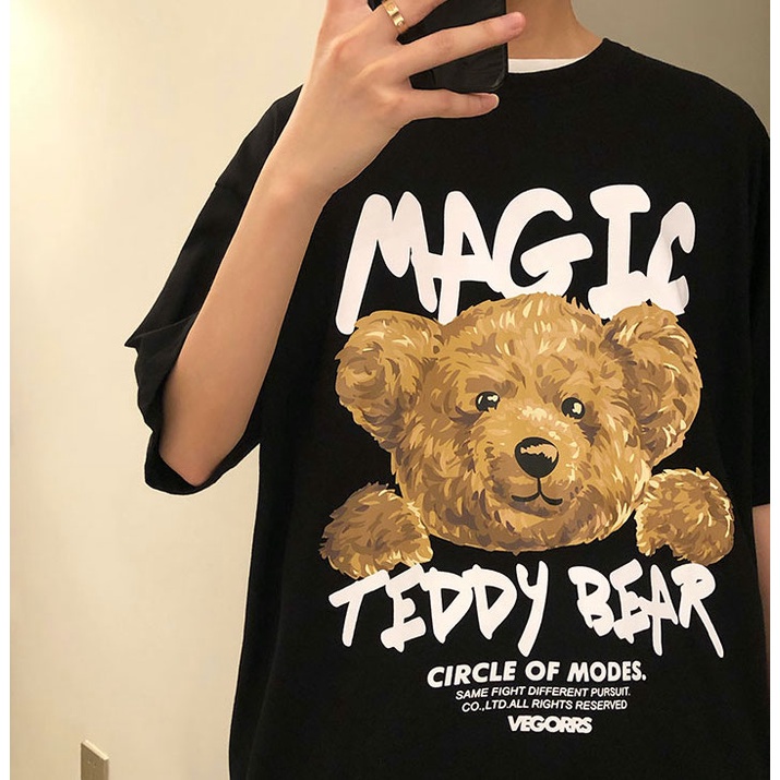 Áo Thun Nam Tay Lỡ HappyFamily Form Rộng Tay Lỡ Graphic Gấu Magic Teddy Bear Chất vải cotton 100 cao cấp