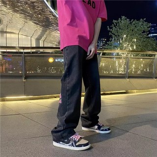 Quần Jeans Nam Nữ  Thêu Chữ Nổi Màu Xanh Và Xám-QJ026 Chất Bò From Rộng Dáng Suông Phong Cách Hàn Quốc