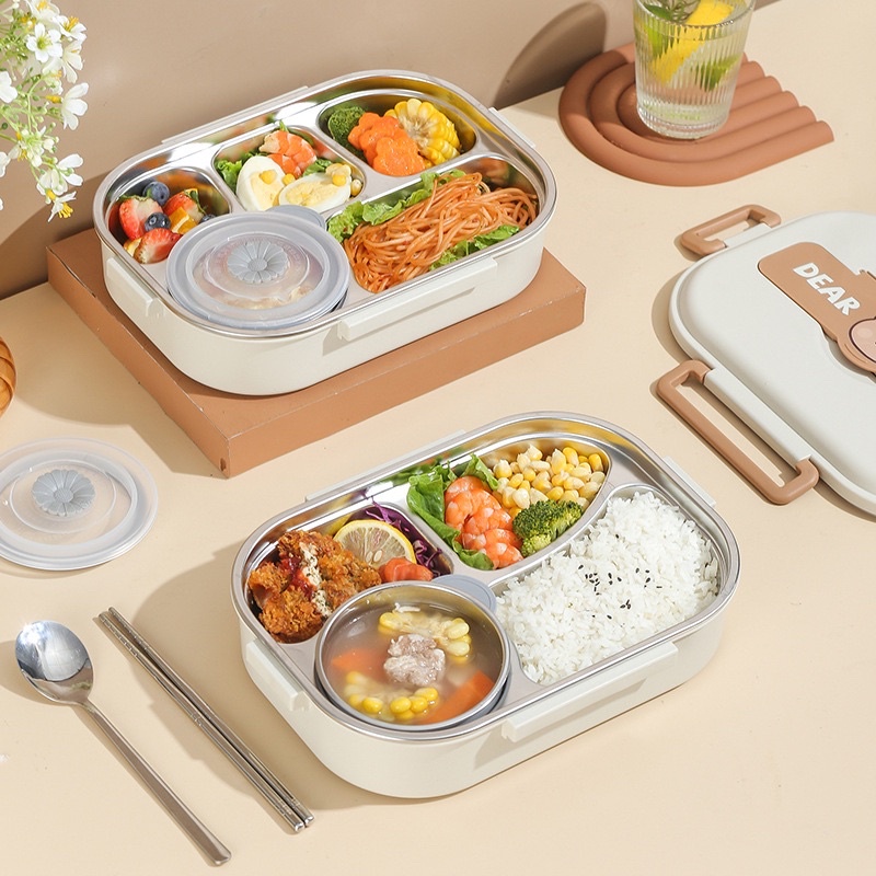Hộp đựng cơm giữ nhiệt Dear Bear cao cấp chất liệu inox 304  tặng kèm túi giữ nhiệt.