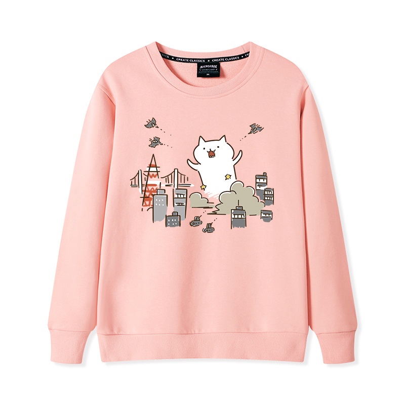 Áo sweater nữ HappyFamily In hình chú mèo bự ngộ nghĩnh phá phách chất cotton 100 cao cấp