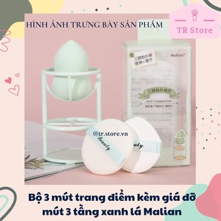 Bộ 3 mút trang điểm kèm giá đỡ mút 3 tầng xanh lá Malian