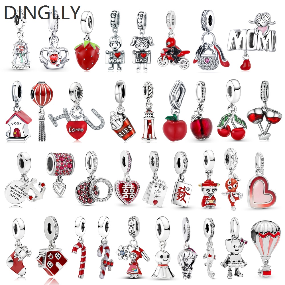 Hạt Charm Màu Đỏ / Bạc Hình Trái Táo Dùng Làm Trang Sức DIY