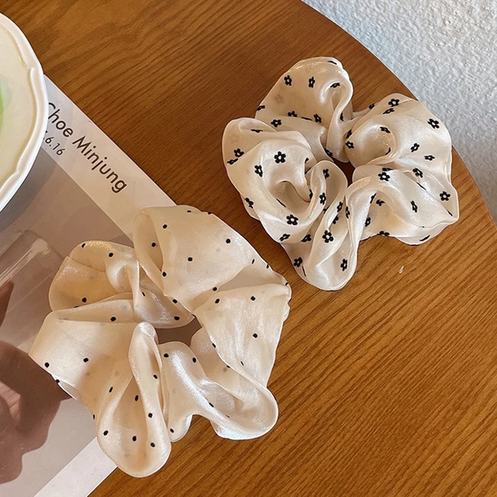 Cột Tóc Vải Scrunchies Họa Tiết Vintage Hàn Quốc, Dây Buộc Tóc Scrunchies Cứng
