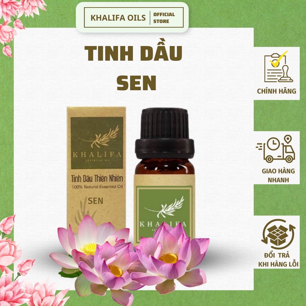 Tinh Dầu Hoa Sen Nguyên Chất Khalifa 50ml Tốt Cho Da Giảm Stress Khử Mùi Chống Say Xe Hàng Chính Hãng