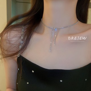 DREJEW Dây chuyền đeo cổ mặt hình nơ đính ngọc trai thời trang Hàn Quốc