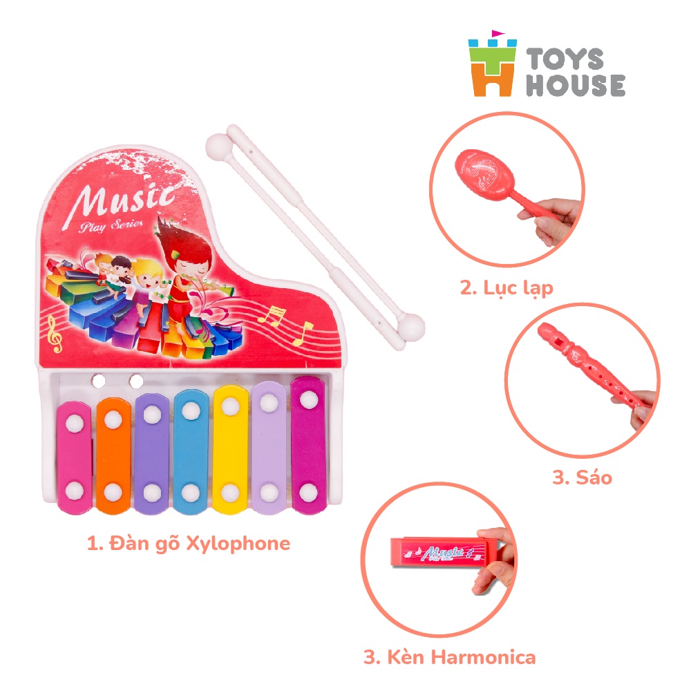 Ảnh Đồ chơi đàn gõ Xylophone kèm sáo, lục lạc, kèn harmonica cho bé ToyHouse 682-9 1