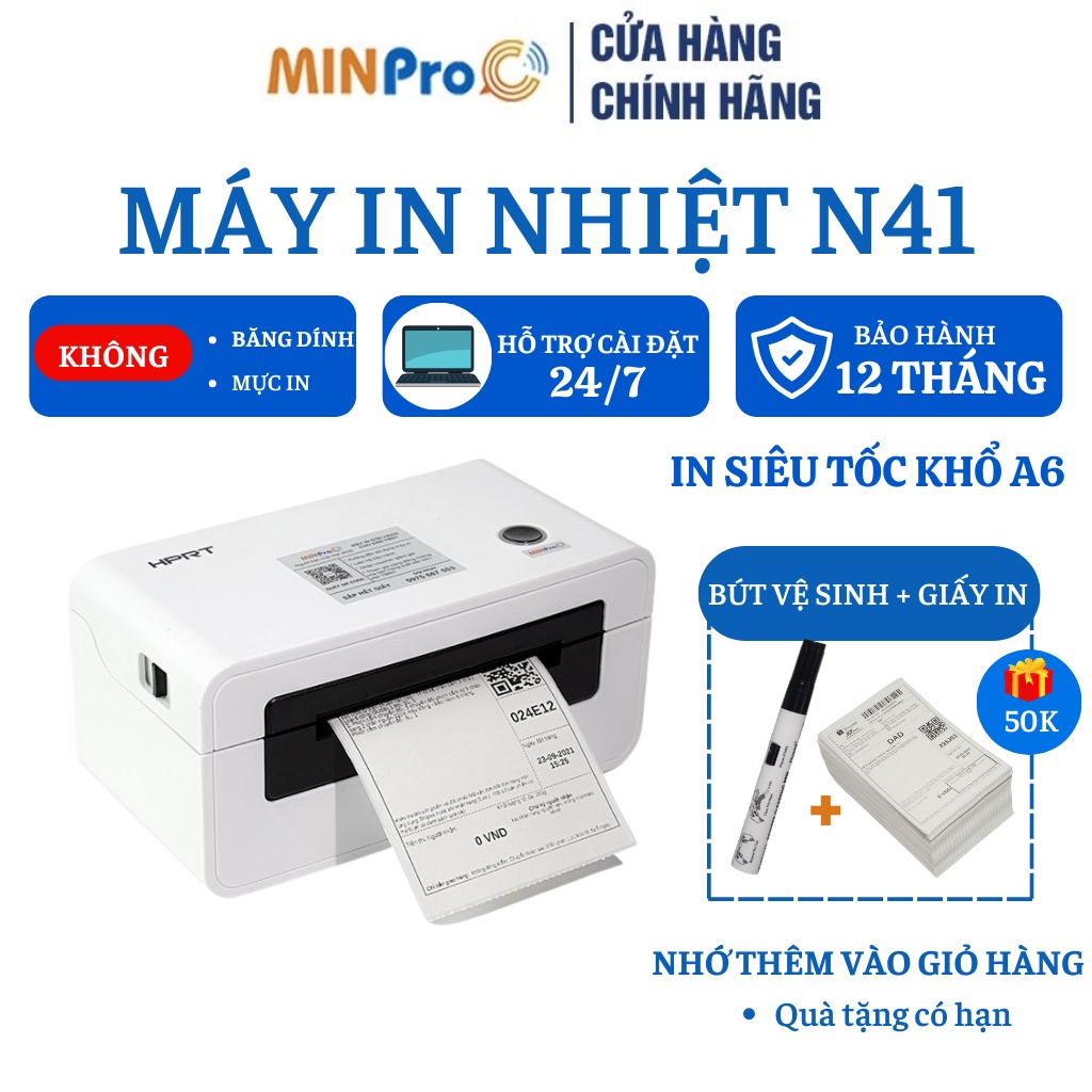 Máy in nhiệt MINPRO HPRT N41 máy in đơn hàng, mã vận đơn, in tem mã vạch, in đơn vận chuyển, tất cả loại giấy in nhiệt