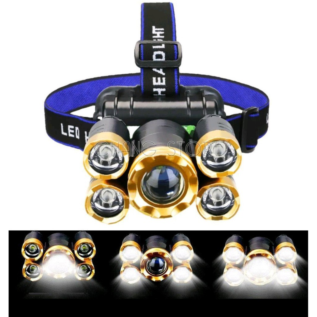 Đèn pin đội đầu 5 bóng led sạc pin [ Mẫu mới ] | Shopee Việt Nam