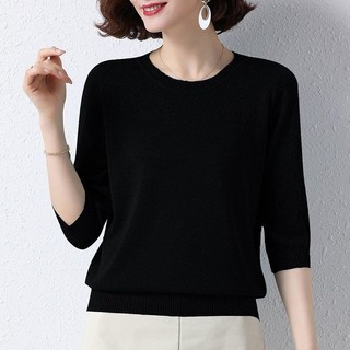 Quần Áo Nữ Mẹ Mùa Xuân Thu Quần Áo Nữ Áo Nữ Trung Niên Trẻ Ba Phần Tư Tay Ngắn Quần Áo Nữ Thời Trang Giữa Tay Đẹp Thời Trang Kn
