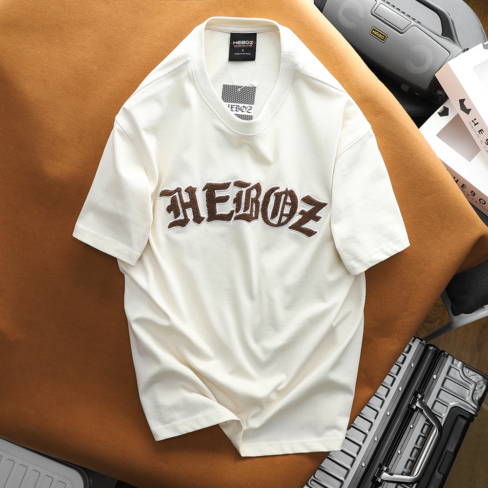 Áo thun nam cổ tròn chất vải cotton 2 chiều dày dặn kết hợp logo xù cao cấp Heboz 3M - 00001284