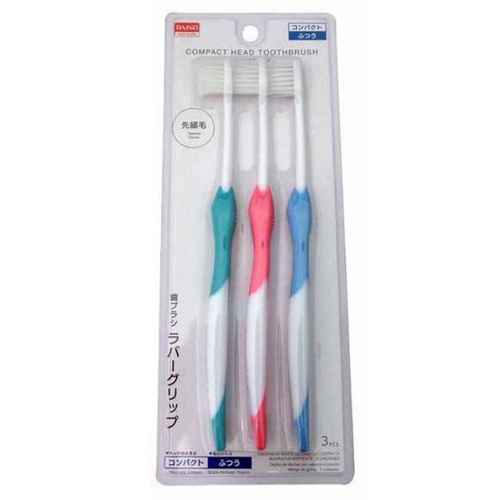 Daiso Bàn Chải Đánh Răng Compact Head Toothbrush Rubber Grip 3Pcs ...