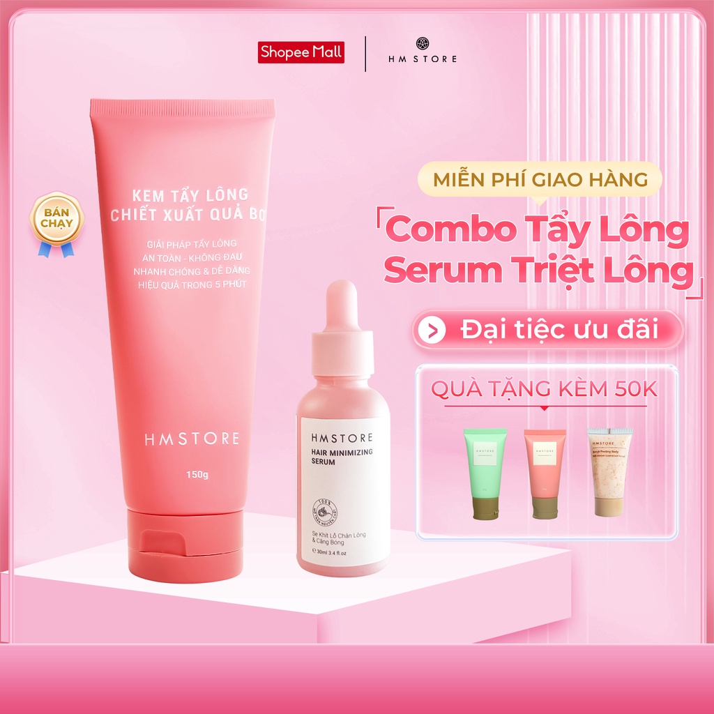 [Mã BMLTB200 giảm đến 100K đơn 499K] Kem Tẩy Lông Chiết Xuất Quả Bơ & Serum Triệt Lông Cho Da Nhạy Cảm HM STORE – 150g