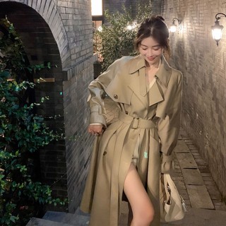 Áo Khoác Kaki Cao Cấp Cổ Đứng Dáng Dài Thắt Dây Eo Phong Cách Retro Anh Quốc 2022