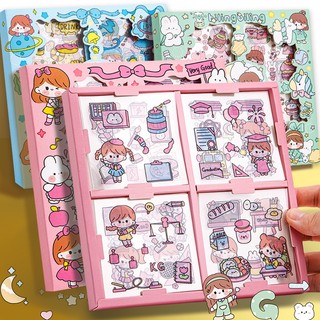 Set 100 Nhãn Dán PET Chống Nước Họa Tiết Hoạt Hình Dễ Thương Trang Trí Hộp Quà