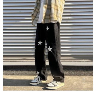 Quần Jeans Baggy Nam Nữ Thêu Ngôi Sao From Rộng Dáng Suông, Chất Bò Màu Đen Xanh, Thời Trang Unisex Phong Cách Hàn Quốc