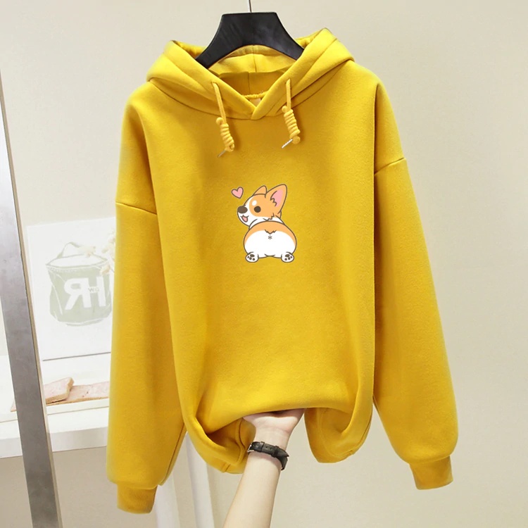 Áo Hoodie Unisex HappyFamily Họa Tiết Chú Corgi Siêu Đáng Yêu Chất Cotton 100 Cao Cấp