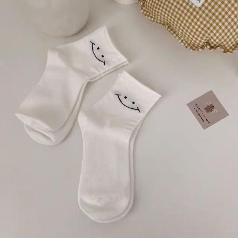 Tất cổ cao mặt cười Hàn Quốc chất cotton co giãn xinh