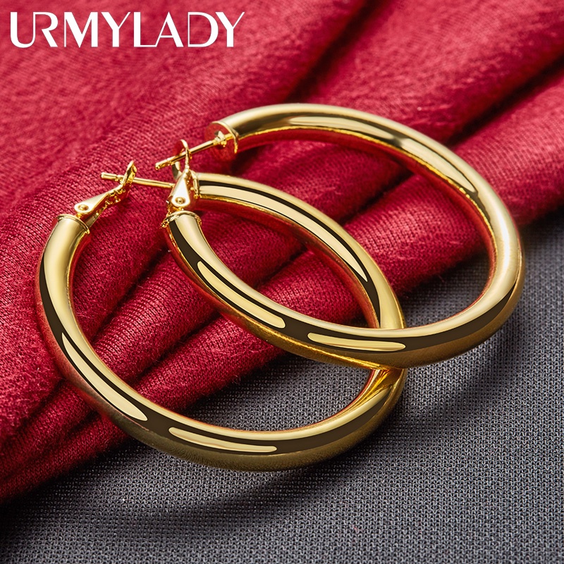URMYLADY Vòng Tròn Mịn 50 Mm Vòng Bông Tai Vàng 24K Dành Cho Nữ Quyến Rũ Đám Cưới Đính Hôn Thời Trang Trang Trang Sức