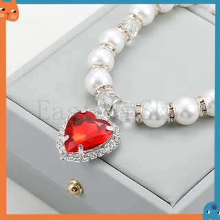 Thú Cưng Ngọc Trai Vòng Cổ Mèo Kim Cương Giả Tình Yêu Cổ Pha Lê Mặt Dây Chuyền Vòng Cổ Chó Con Phụ Kiện Đồ Trang Trí Thú Cưng Bán Buôn