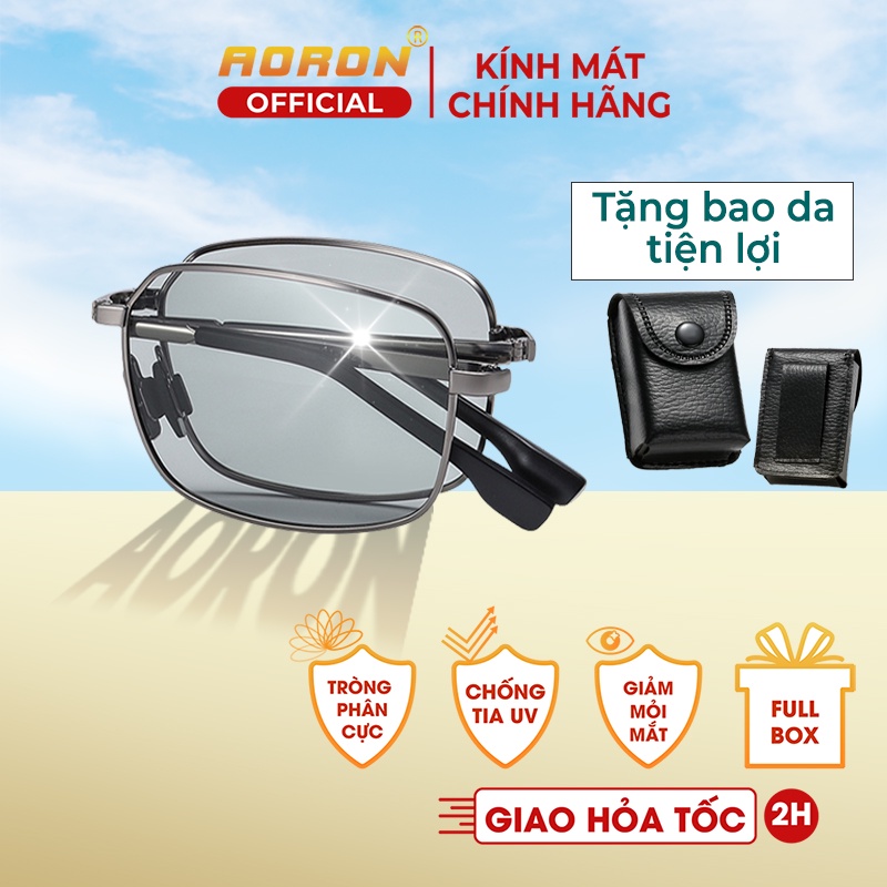 Ảnh Kính Mát Nam Thời Trang, Mắt Vuông Tròng Phân Cực Đổi Màu Chống Lóa Ngày Đêm, Gọng Kính Gập Tiện Lợi AK026 - AORON 4
