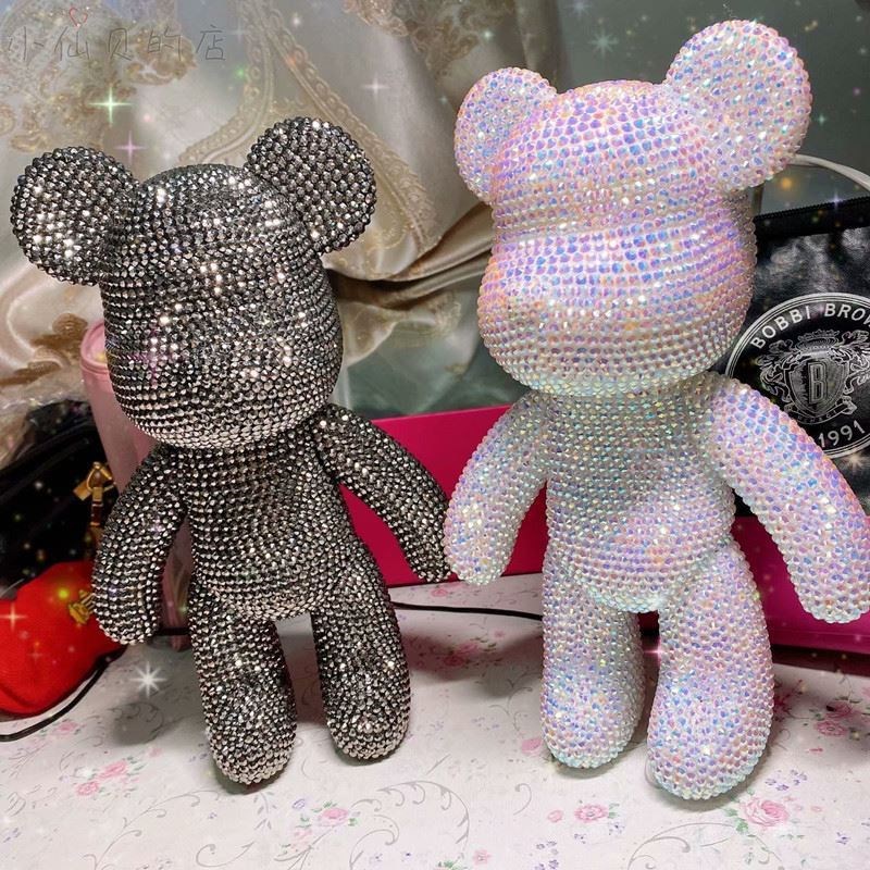 Bearbrick gấu tự đính đá size 8cm 23cm nhiều màu (combo đầy đủ gấu + đá + bộ đính + keo)ư