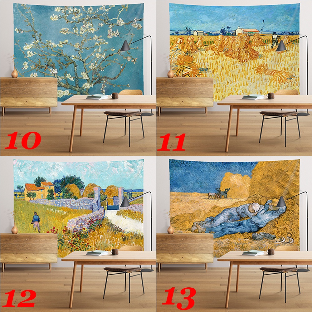 Thảm Treo Tường Họa Tiết Tranh Sơn Dầu Van Gogh Bằng Polyester Kèm Kẹp Trang Trí Nội Thất