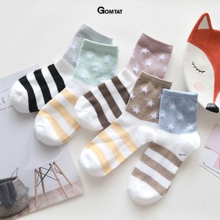 Set 5 đôi tất vớ nữ cổ cao GOMTAT mẫu tổng hợp màu sắc họa tiết dễ thương, chất liệu cotton mềm mại - UYE-CBCC