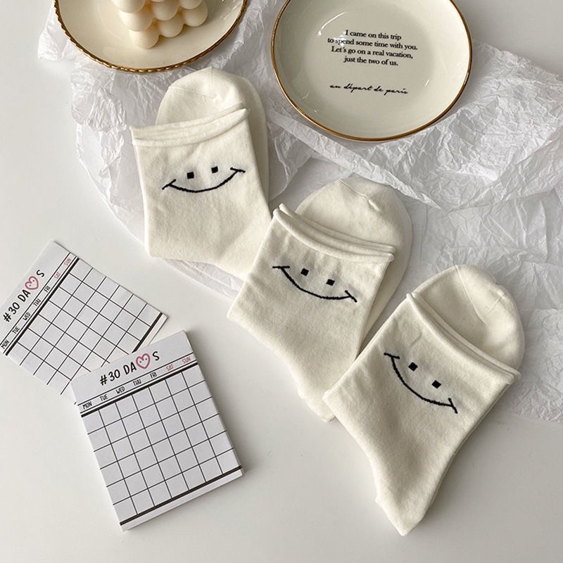 Tất cổ cao mặt cười Hàn Quốc chất cotton co giãn xinh