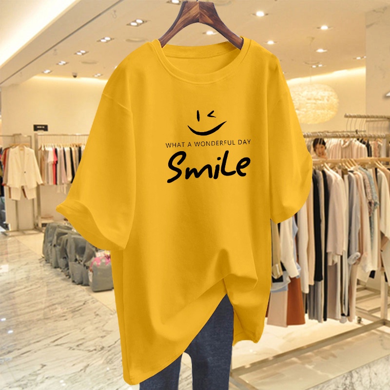 Áo Thun Tay Lỡ Nữ HappyFamily Họa Tiết Mặt Cười Smile What a wonderful day Chất Cotton 100 Cao Cấp