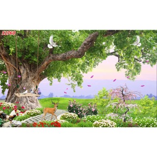 Tranh dán phòng khách, phòng ngủ, phòng ăn chủ đề thiên nhiên tươi xanh, đồng cỏ xanh mát