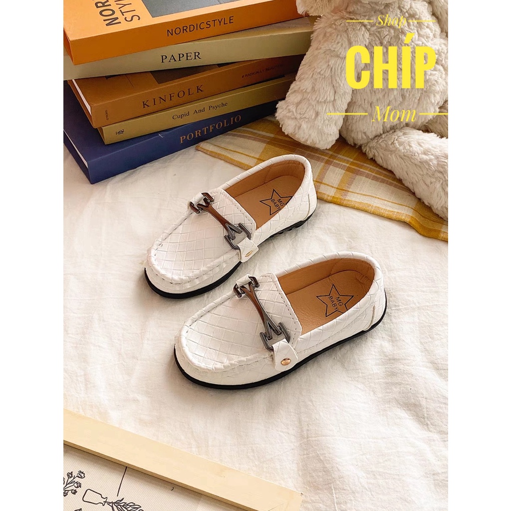giày lười cho bé trai diện tết da PU mềm siêu nhẹ moca cho bé từ 3 tuối có size đại chống trượt dễ đi MG BABY V387