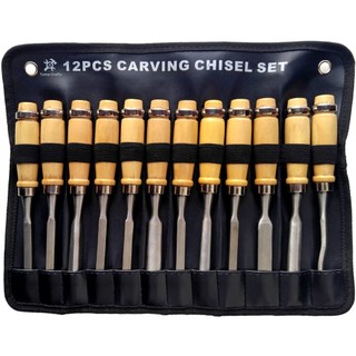 Bộ đục khắc gỗ chuyên nghiệp 12 chiếc Dao khắc sắc nét Dụng cụ chế biến gỗ có hộp đựng