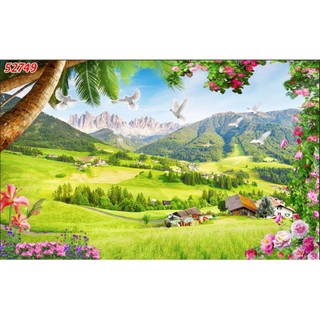 Tranh dán phòng khách, phòng ngủ, phòng ăn chủ đề thiên nhiên tươi xanh, đồng cỏ xanh mát