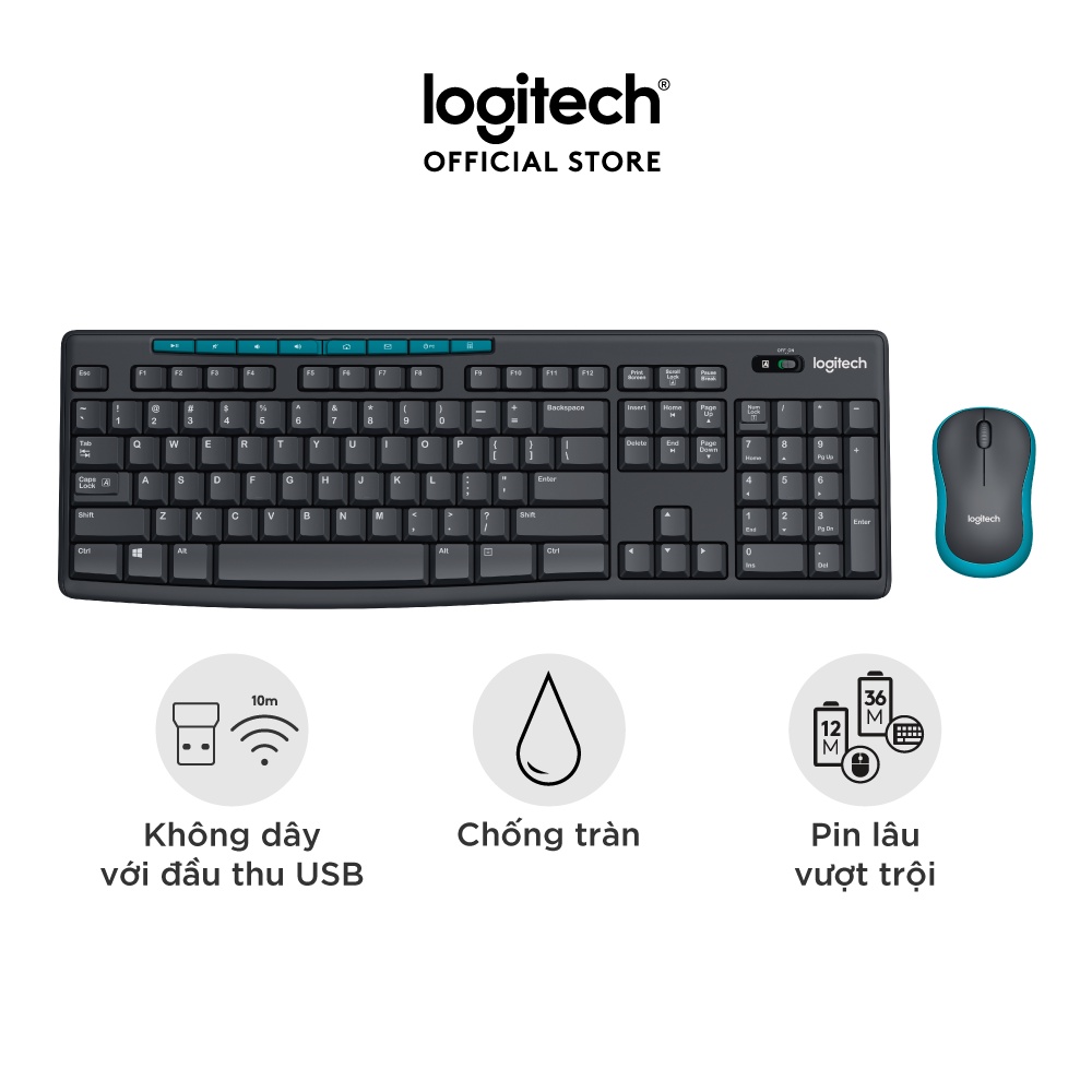 Combo Chuột phím không dây Logitech MK275 – Phím media & viền Chuột nổi bật, 1 đầu USB